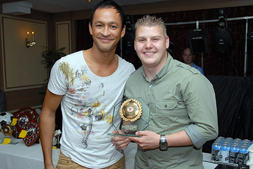 Justin Goodchild with Nathan Moore (collecting Chris Burnham's Reserve Team Manager's Player of the Year Award)